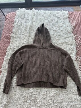 Express Brown Cable-Knit Hooded Sweater